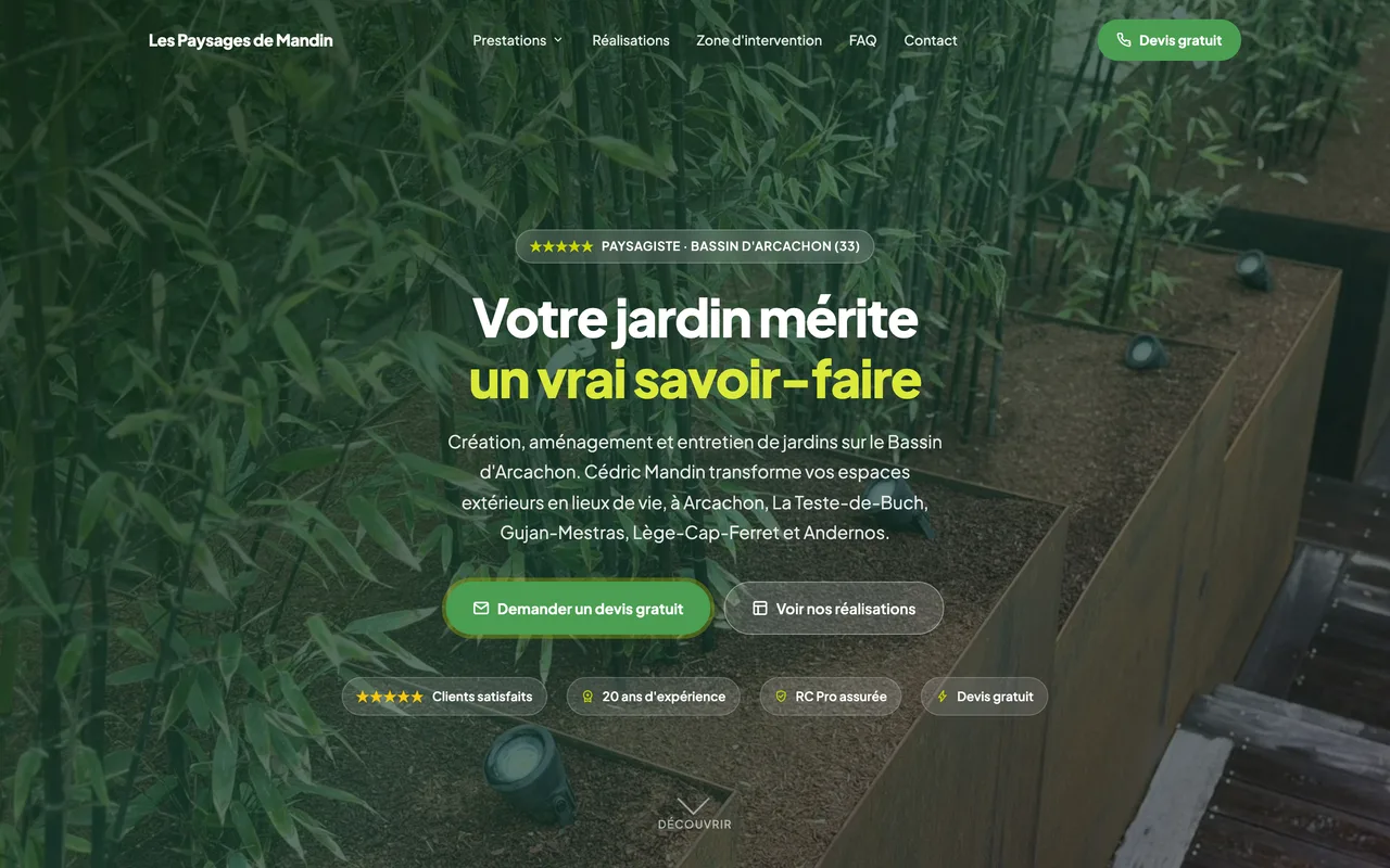 Capture du site internet Les Paysages de Mandin